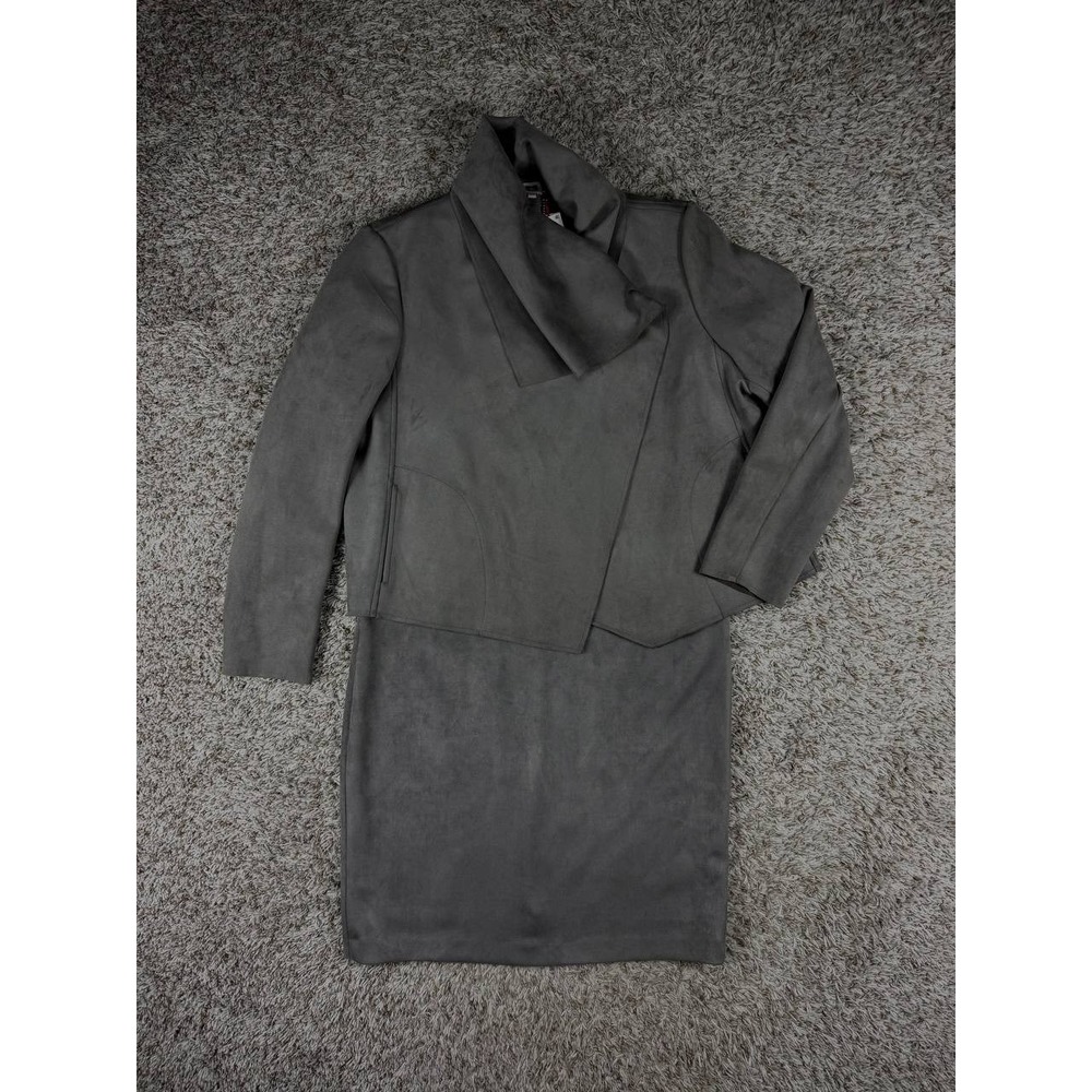 NWT Anne Klein 2-Piece Faux Suede Dress & Jacket Set Degas Grey Size 12